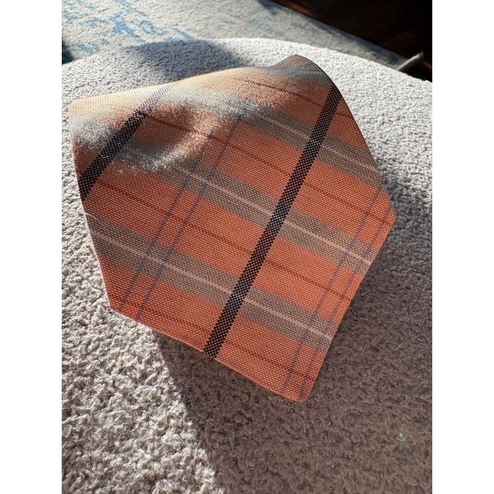 Toscaniella Silk Tie Made in France Orange Plaid Check Men’s Necktie Handmade